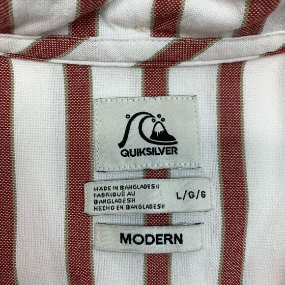 Quiksilver Shirt Mens L Large Modern Fit Red Stripe Short Sleeve Button Down - Picture 5 of 12